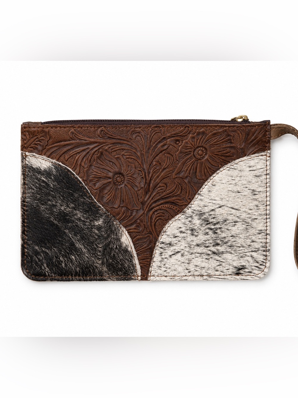 Leather tooled cow Hyde zip wallet